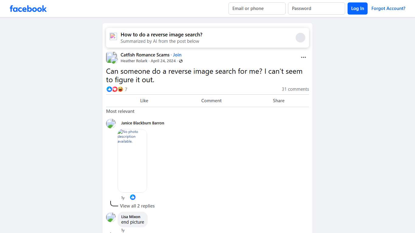 Catfish Romance Scams | Can someone do a reverse image search for me | Facebook